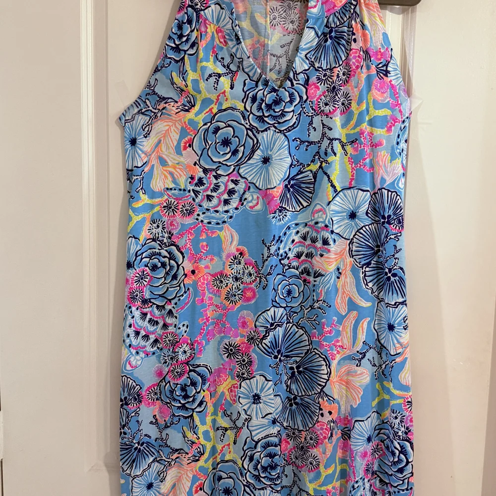 Pink and Blue Sleeveless V-Neck Mini Sundress - Picture 2 of 4